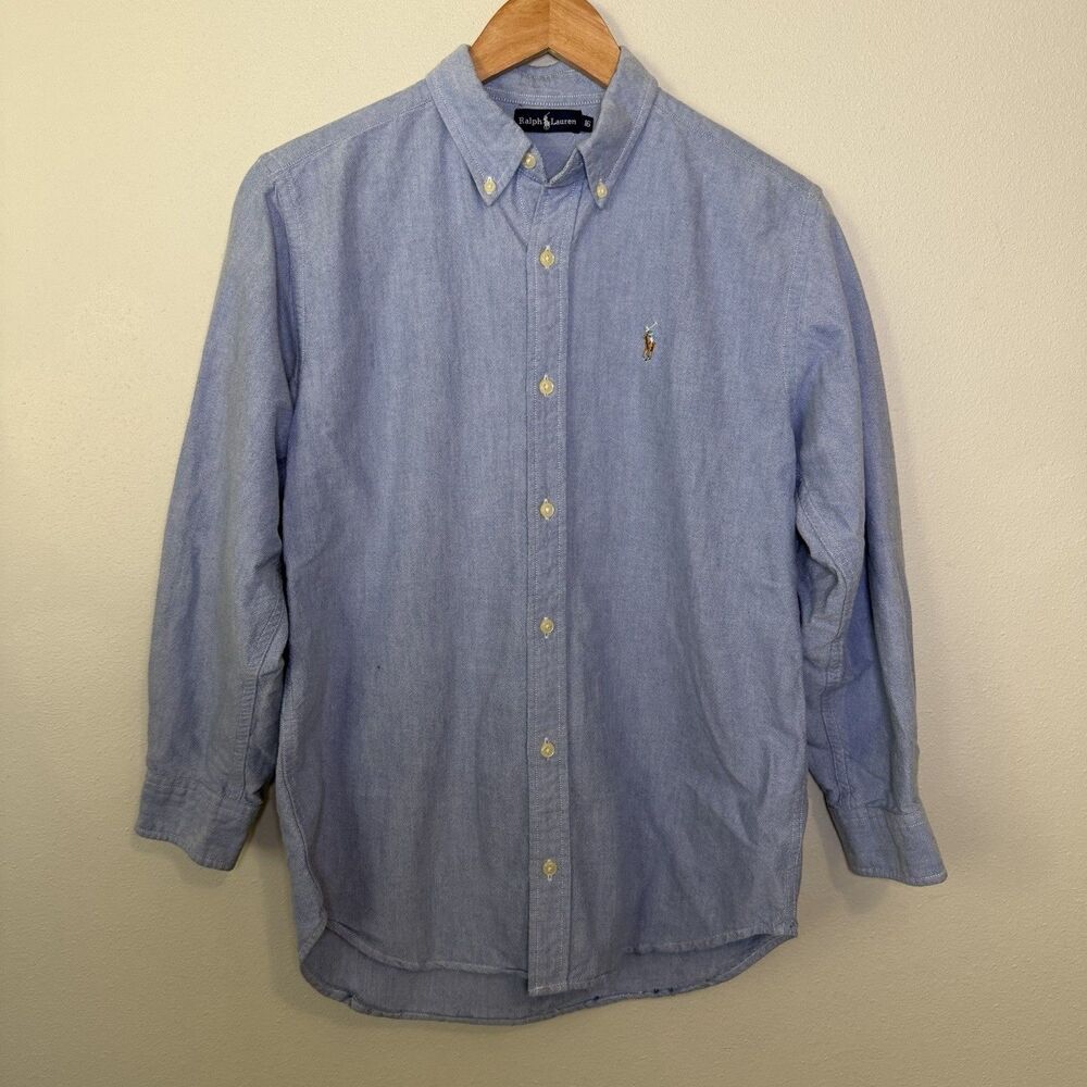 Vintage 90s Ralph Lauren Long Sleeve Oxford Button Down Shirt Boys 16 Light Blue